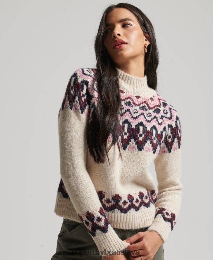 Superdry ženy slouchy fairisle jumper 6B4ZTR3983 oblečenie biely