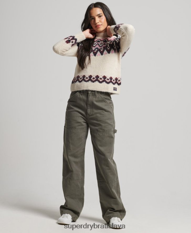 Superdry ženy slouchy fairisle jumper 6B4ZTR3983 oblečenie biely