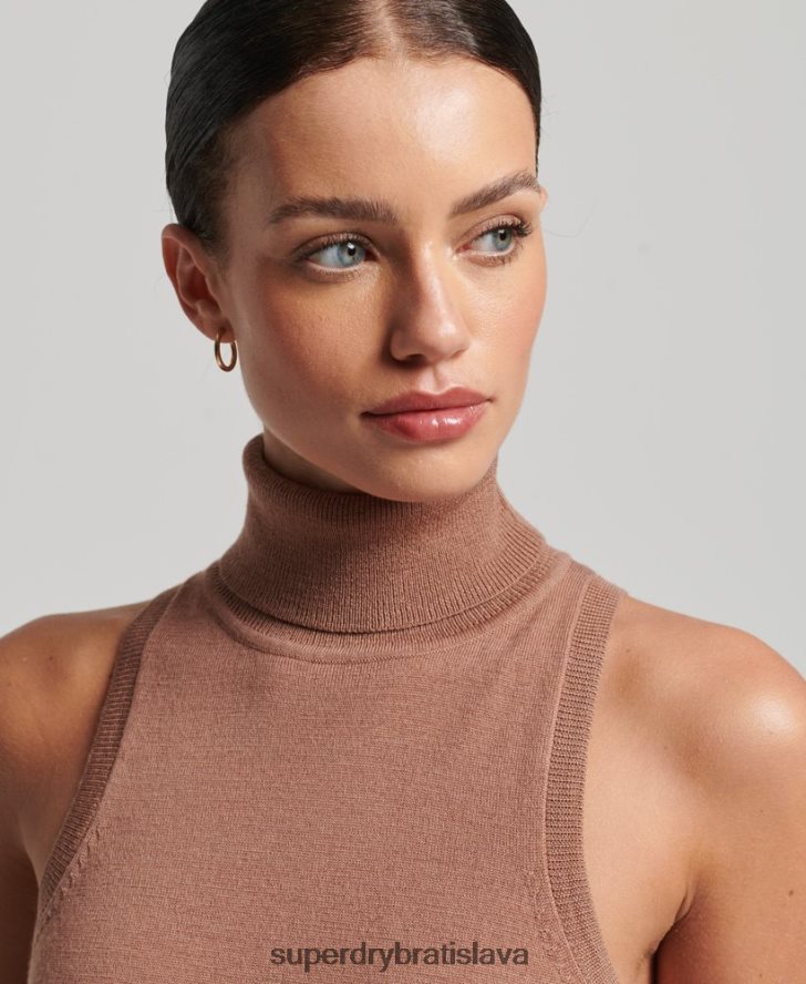 Superdry ženy studios merino roláda s výstrihom 6B4ZTR2972 oblečenie hnedá