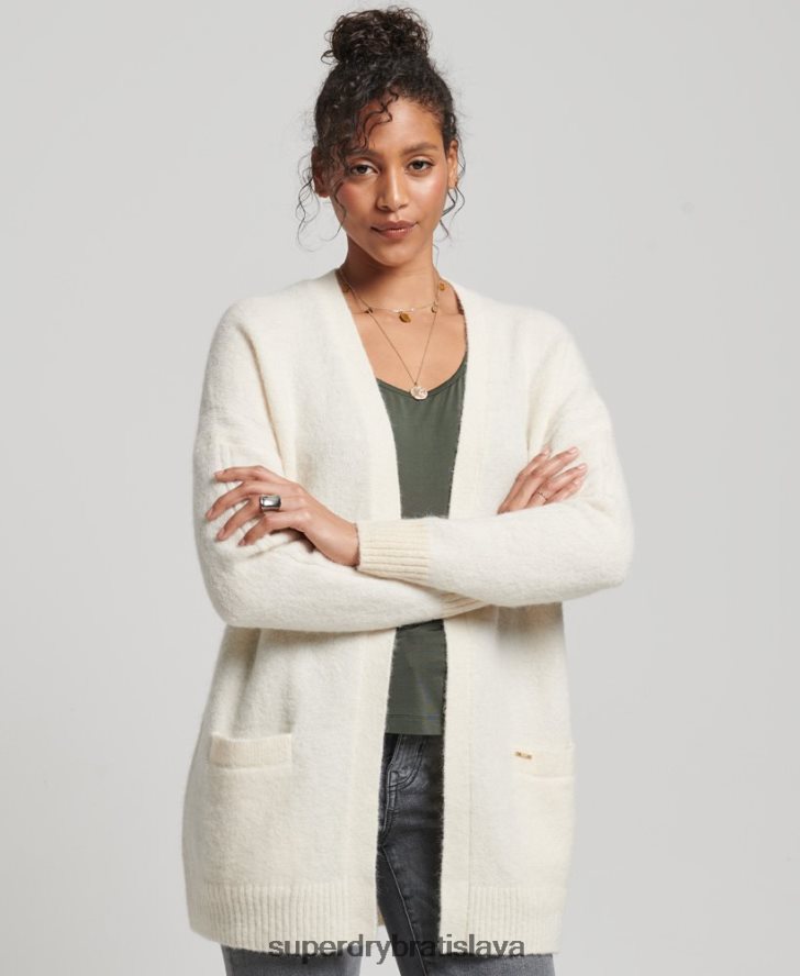 Superdry ženy štúdiový dlhý kardigan 6B4ZTR4008 oblečenie biely