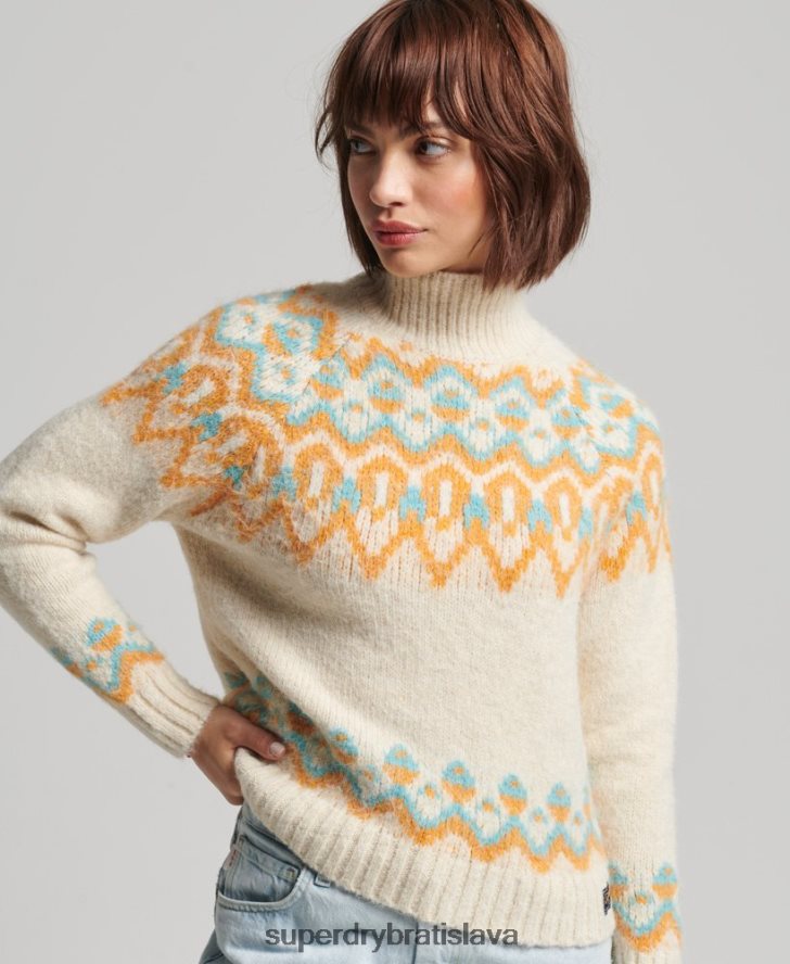 Superdry ženy vintage pletený sveter s fairisle 6B4ZTR3989 oblečenie krém