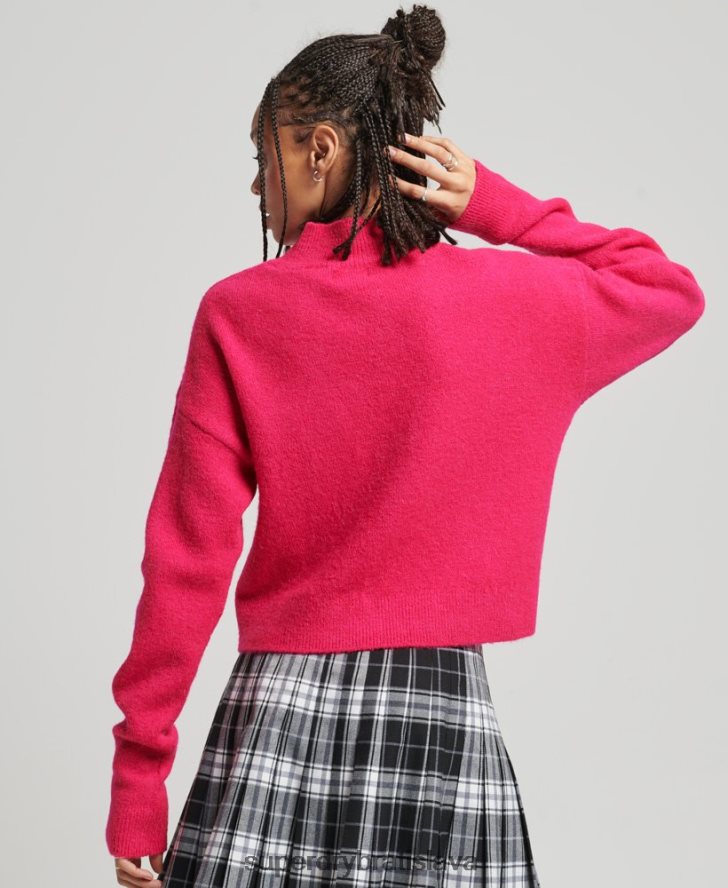 Superdry ženy vintage základný falošný sveter na krk 6B4ZTR3997 oblečenie Ružová