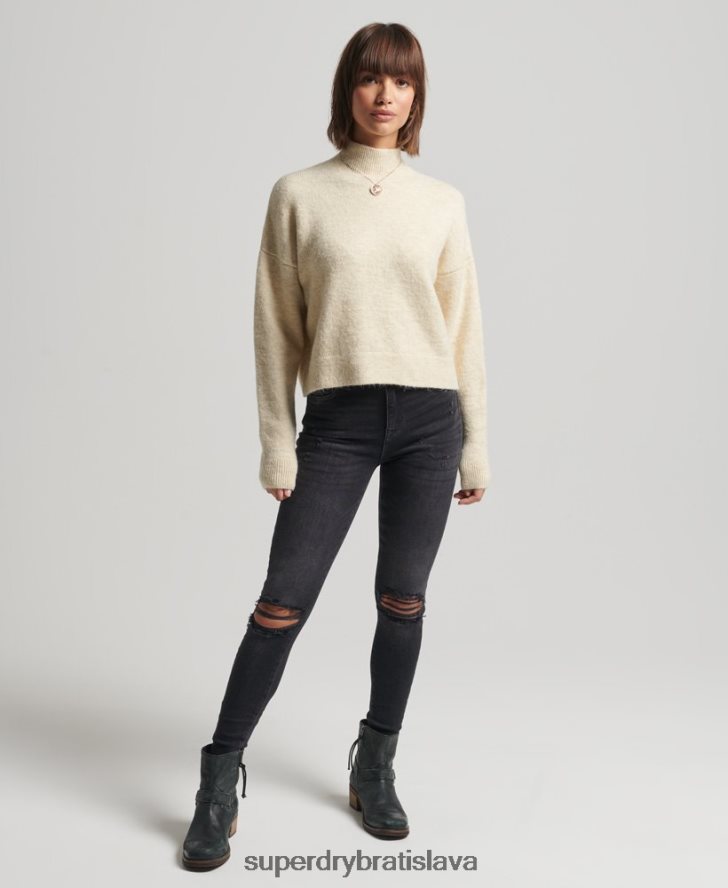 Superdry ženy vintage základný falošný sveter na krk 6B4ZTR6592 oblečenie krém