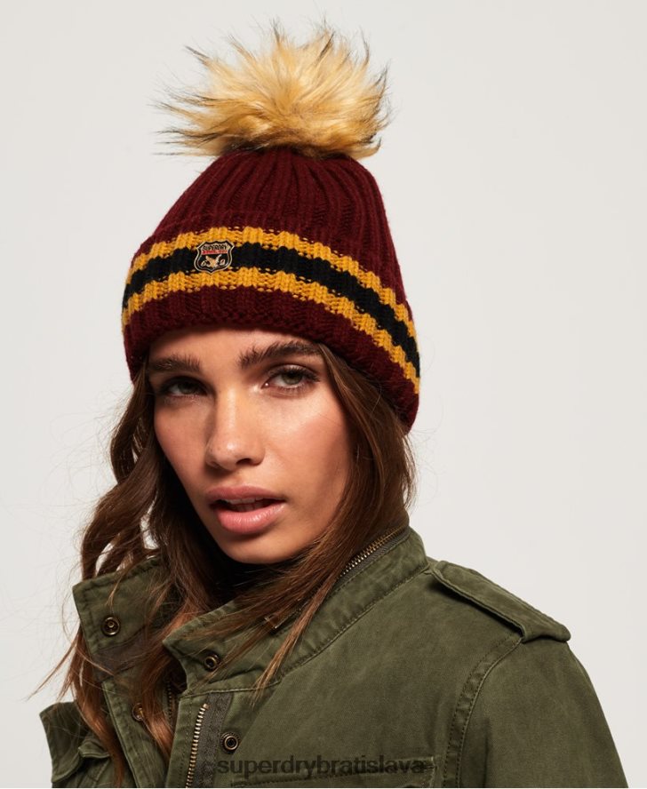 Superdry ženy aimee pruhovaná rebrovaná čiapka 6B4ZTR4339 príslušenstvo červená