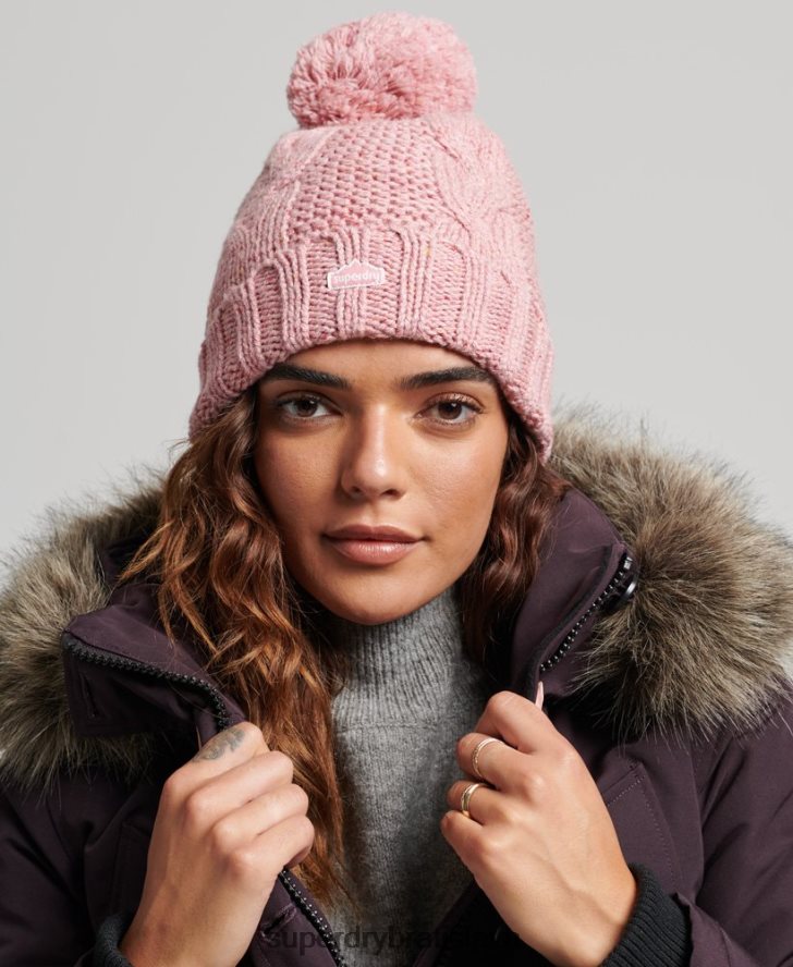 Superdry ženy brmbolcová čiapka z káblového pletenia 6B4ZTR4258 príslušenstvo Ružová