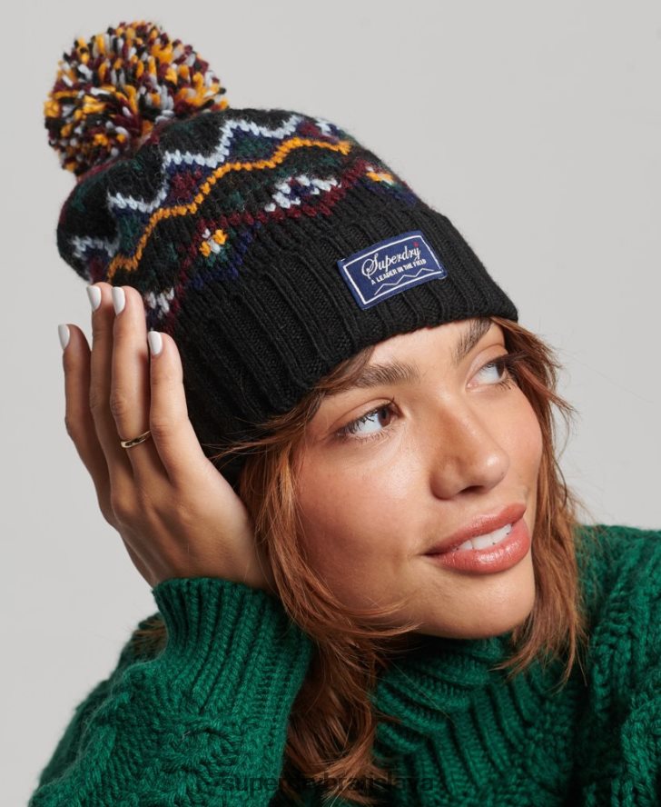 Superdry ženy fairisle čiapka 6B4ZTR6737 príslušenstvo čierna