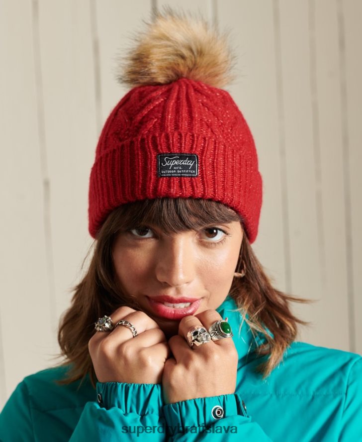 Superdry ženy káblová lux čiapka 6B4ZTR4294 príslušenstvo červená