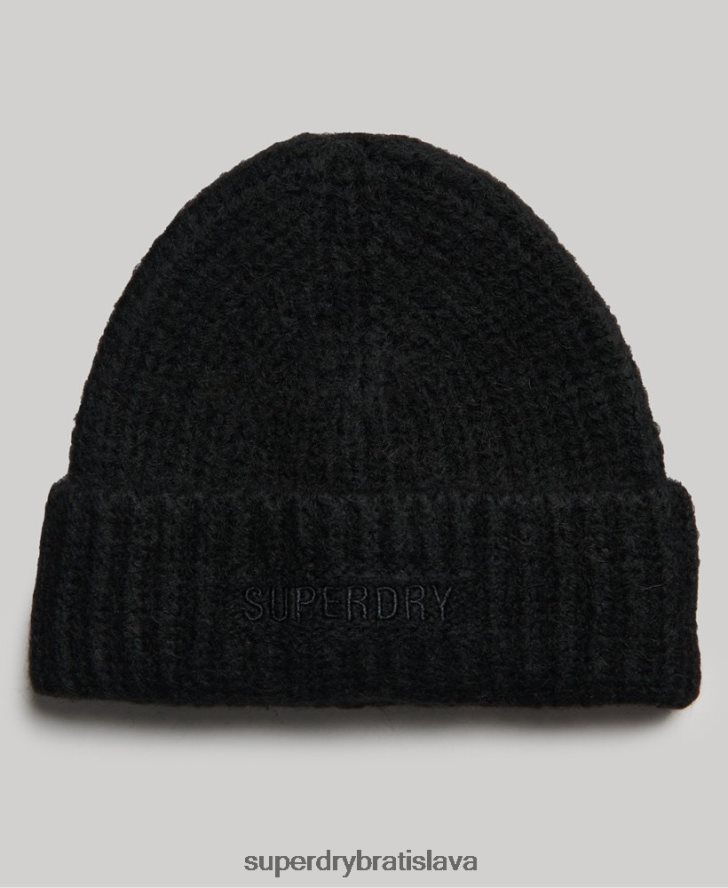 Superdry ženy nevyhnutná rebrovaná čiapka 6B4ZTR4235 príslušenstvo čierna