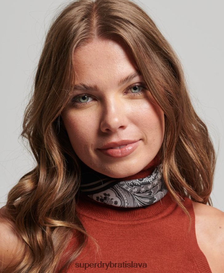 Superdry ženy štvorcový hodvábny šál s potlačou 6B4ZTR4213 príslušenstvo čierna