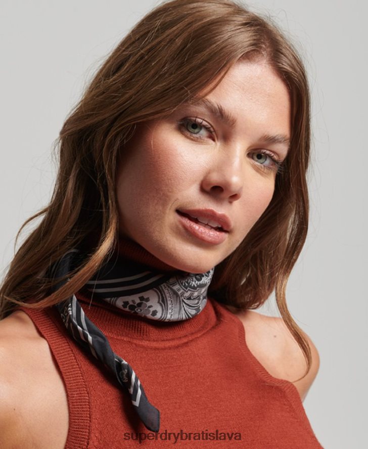 Superdry ženy štvorcový hodvábny šál s potlačou 6B4ZTR4213 príslušenstvo čierna