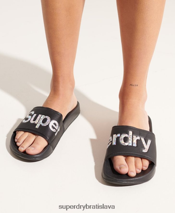 Superdry ženy holografické posuvné bazény s výplňou 6B4ZTR6780 topánky čierna